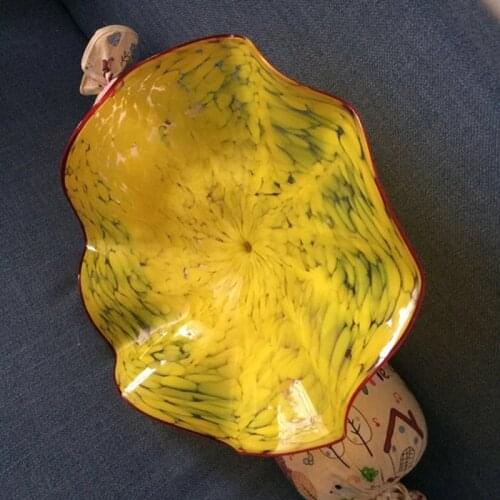 Large Wall Art Murano Flower Plate Interior Decor Hand Blown Glass Wall Sconce for Living Room Yellow Diameter 30 to 50 CM