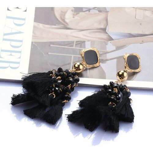 New Handmade Earrings for Women Crystal Large Drop Earrings Boho Fringed Tassel Hanging Earrings Bridal Statement Jewelry