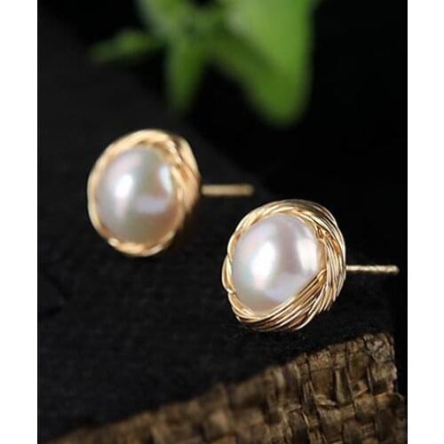 Original Natural Baroque Round Fresh Water Pearl For Women Stud Earring For Women Party Custom Fine Jewelry Handmade Fashion New