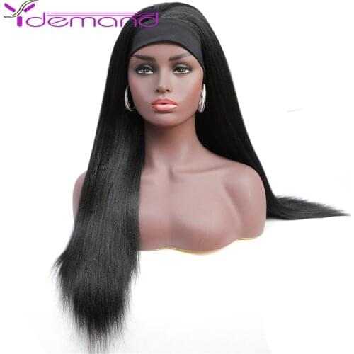 Y Demand Kinky Straight 3/4 Headband Wig Like Human Wigs For Black Women Natural Glueless Full Machine Made Hair With Headband