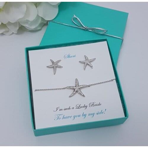 Personalize Beach Wedding, Starfish Bracelet proposal Earrings necklace Jewelry sets bridesmaid bridal mother Jewellery Gifts
