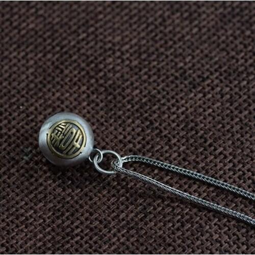 Real S990 solid sterling silver Vintage craft, Thai silver good luck wishful pendant handmade DIY bell accessories
