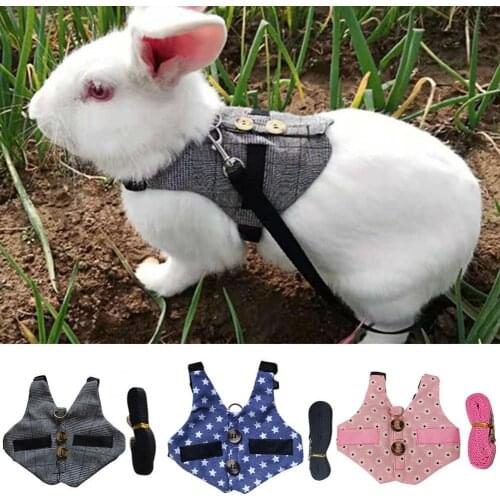 Portable Pet Rabbit Collars Harness Gentleman Vest Design Walking Safety Fabric Pet Leashes Chest Strap Bunny Pet Accessories