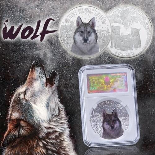 Snow Wolf Silver Plated Commemorative Coin Protect Wildlife Animal Challenge Coins Collectible Item Gifts for Business Promotion