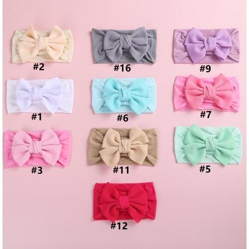 36pcs/lot 6" Textured Hair Bow Nylon Headband Waffle Fabric Bow Nylon Elastic Hair Bands For Girls Children Kids Head Wraps
