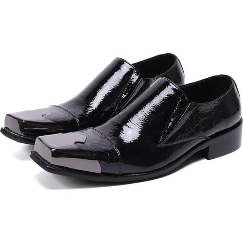 Plus Size Fashion Man Business Party Leather Shoes Metal Square Toe Mens Formal Office Shoes Male Wedding Blazer Shoes