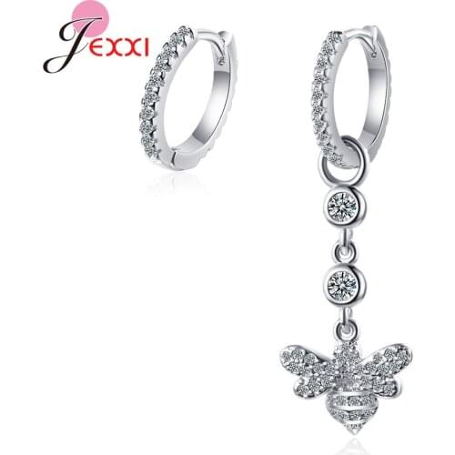 Novel Style Fashion 925 Sterling Silver Asymmetric Bees Pattern Dangle Earrings For Women Wedding Party Drop Silver Brincos