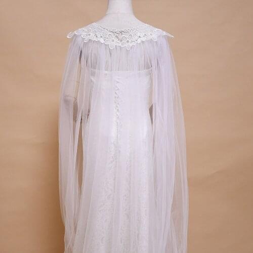 ZMG18 Long Train Shawls Womens Long Capes for Wedding Lace Appliqued Chiffon Bridal Shawls Wraps for Formal Party Womens Cape