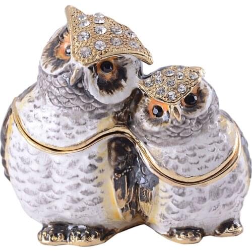 Owl bejeweled trinket box gold jewelry box bird box metal vintage decoration owl decor gifts for her/him