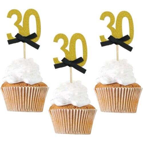 Chicinlife 5pcs/lot Gold Number 30 40 50 60 Cupcake Topper Adult Birthday Anniversary Party Decoration 30th Birthday Decoration