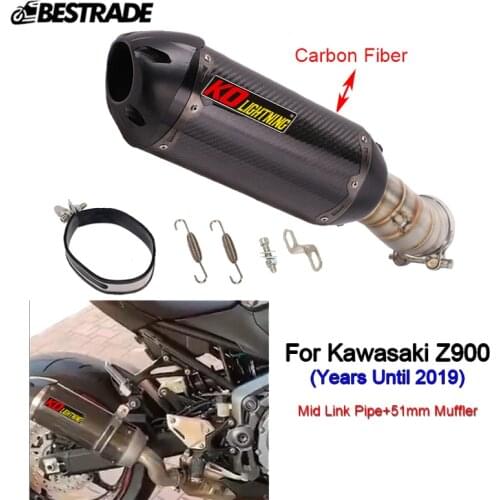 Motorcycle Exhaust System Carbon Fiber Muffler Pipe Escape Stainless Steel Middle Link Connection For kawasaki Z900 Until 2019