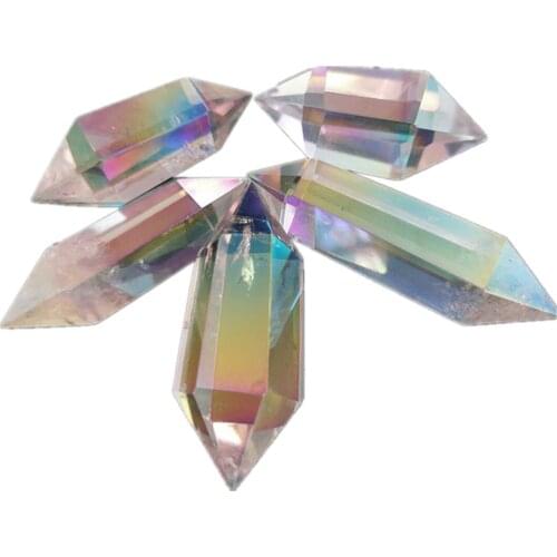 High Quality Natural Clear Quartz Crystal Hexagonal Double Terminated Points Prism Electroplated Wand Angel Aura Reiki