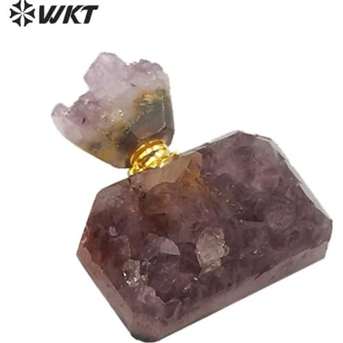 WT-P1510 WKT Natural Stone Pendant Perfume Bottle Pendant Square Yellow Stone Perfume Bottle Pendant Jewelry Gift For Lady