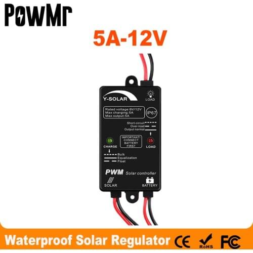 Y-SOLAR 5A Solar Charge and Discharge Controller 12V Waterproof Solar Regulator for Max 60W 24V Solar Panel Input Outdoor Using