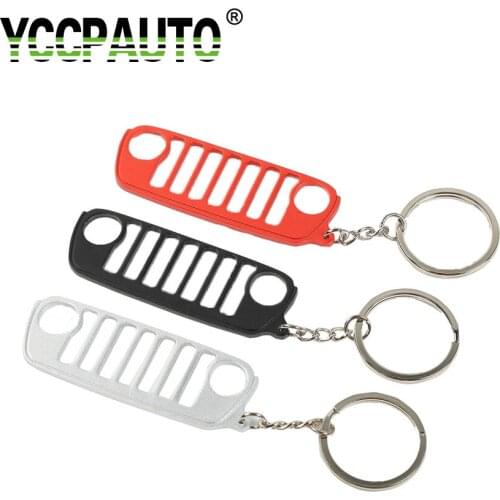 YCCPAUTO Stainless Steel Grill Key Chain For Jeep Wrangler JL Keychain Metal Chrome Ring Car Styling Accessories 1PCS
