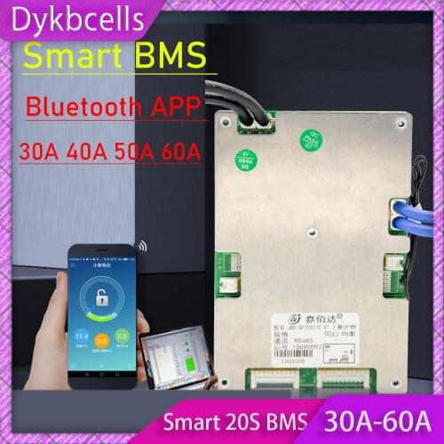 Smart BMS 20S LifePo4 Li-ion Lithium Battery Protection Board balance 60V 72V 60A 50A 40A 30A Bluetooth APP Display monitor