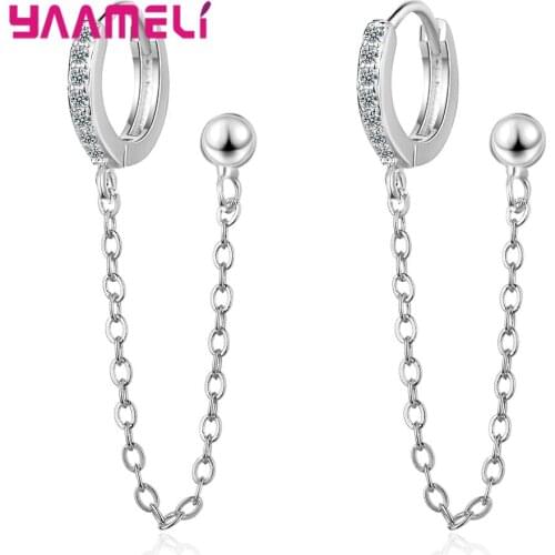 New Creative 925 Sterling Silver Zirconia Hoop Earrings For Women Girl Double Ear Hole with Ball Earring Jewelry Women Girl