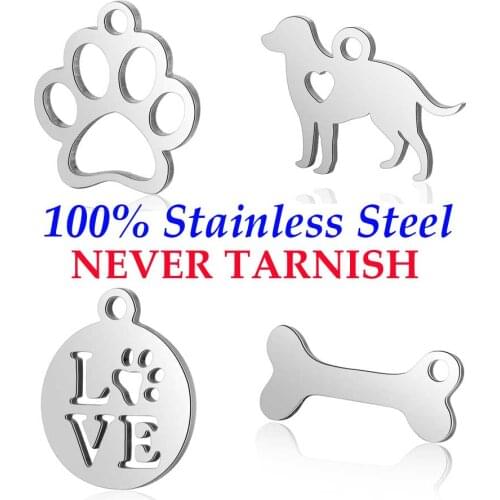 10 Pieces Pet Dog Paw Charm Wholesale 100% Stainless Steel DIY Jewelry Charms Real 316 Steel DIY Charms Never Tarnish