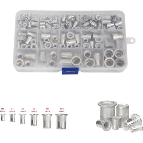 165PCS Mix Size Aluminum Flat Head Rivet Nuts Set M3 M4 M5 M6 M8 Rivet NutsInsert Rivets