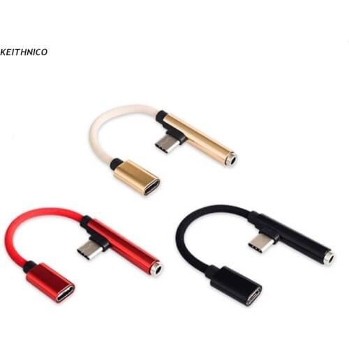 2 in 1 90 Degree USB 3.1 Type C to USB -C 3.5mm Jack Audio Aux Cable Mobile Phone Earphone Headphone Sync Charger Cable Adapter