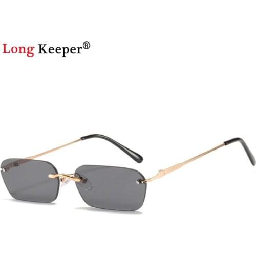 2020 Trendy Small Rectangle Sun Glasses Summer Fashion Rimless Sunglasses Women Traveling Style UV400 Gold Brown Shades for Men