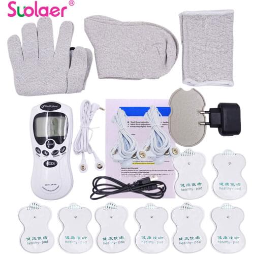 8PCS Body Health Digital Meridian Tens Therapy Massager Machine Relax Muscle Pain Relief With Electrode Gloves Socks Bracers