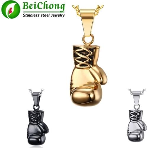 BC Gold/Black/Silver Plated Fashion Mini Boxing Glove Necklace Boxing Jewelry Stainless Steel Cool Pendant For Men Boys Gift