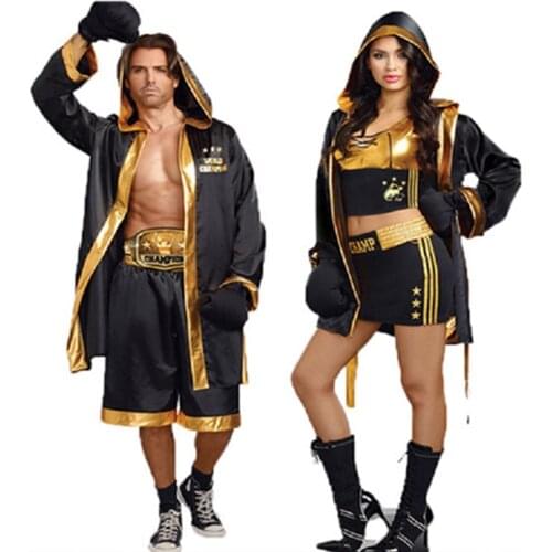 Men Women Boxing Champion Costume Boxer Robe Gold Belt Suits Cosplay Carnival&Halloween Party Costumes