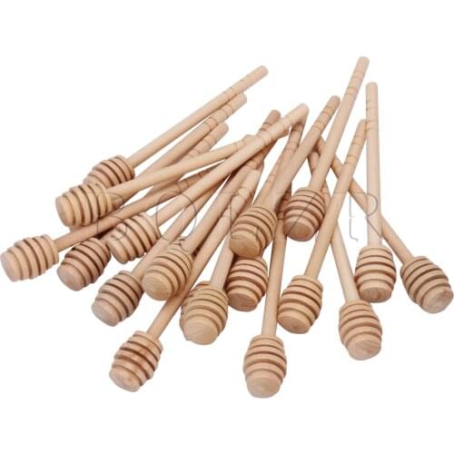 BQLZR 145x20mm Wooden Honey Dipper Wood Stirring Rod Stick Spoon Dip Drizzler for Collecting Honey Syrup Molasses Pack of 20