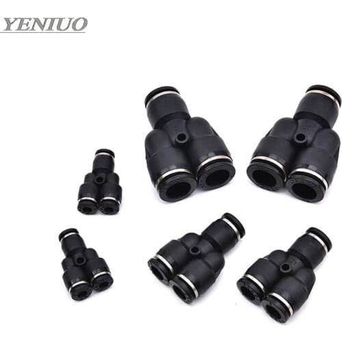 Black 3 Way Port Y Shape Air Pneumatic 4mm to 16mm OD Hose Tube Push in Gas Plastic Pipe Fitting Connectors Quick Fittings PY