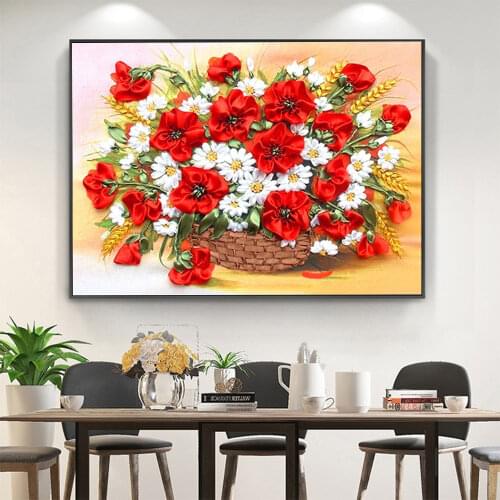 Poppy Flowers DIY 11CT Embroidery Cross Stitch Kits Needlework Craft Set Cotton Thread Printed Canvas Home Decoration Sale