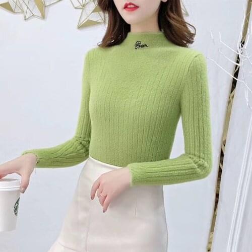Womens Jumper Solid Autumn Winter Thick Long Sleeve Half Turtleneck Skinny Ladies Sweaters Casual Office Lady Knitted Wear