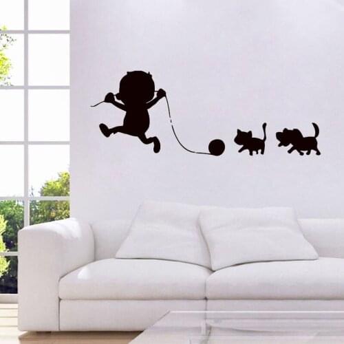 Little Boy Playing With Pets Wall Sticker Pets Shop Wall Decals Home Decor Kids Children Room Decoration Nursery Wall Art Murals