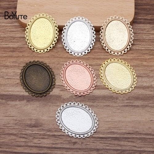 BoYuTe (50 Pieces/Lot) Metal Brass Stamping 18*25MM Oval Cabochon Base Flower Materials Diy Hand Made Jewelry Making Findings