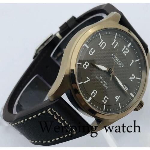 Corgeut 40mm Mens Top Mechanical Watch Coffee Date Leather Strap NH35A Movement Luminous Waterproof Automatic Watch Luxury Gif