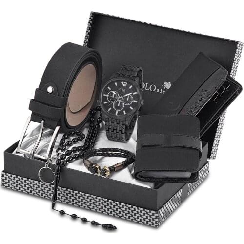 POLO Rucci Mens Wrist Watch And Wallet Belt Key Chain Bangle Set pl-0484E