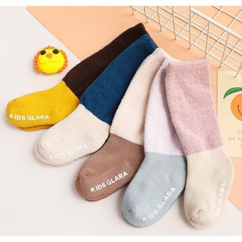 Soft Plush Baby Sock Patchwork Elastic Winter Warm Kids Knee Socks For Baby Girl Boy Elastic Thick Newbarn Infant Socks