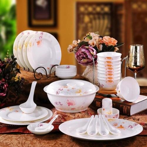 Guci Bowl set Jingdezhen 56 pieces bone china tableware suit pottery dish Set Wedding Gift