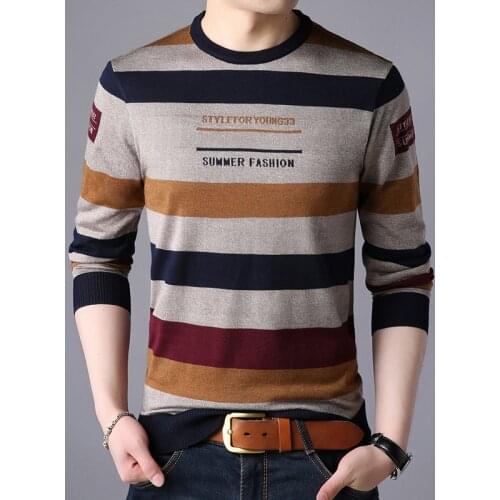 2020 New Sweater Men Streetwear Fashion Striped Pullover Men Knitwear Shirt Pull Homme Autumn Winter Cotton Sweaters