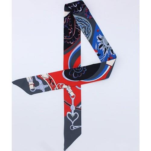 New Design Print Twill Silk Scarf Women Luxury Brand Handle Bag Ribbons Summer Vintage Head Scarf Bohemia Small Long Scarves