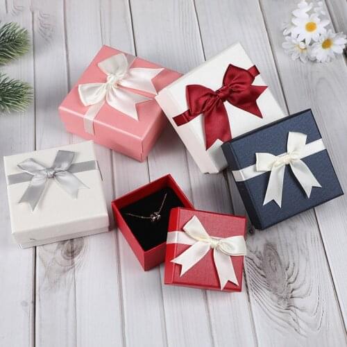 Valentines Day Bow Necklace Box Gift Jewelry Box With Cover Necklace Jewelry Packaging Box Wholesale Christmas Gift