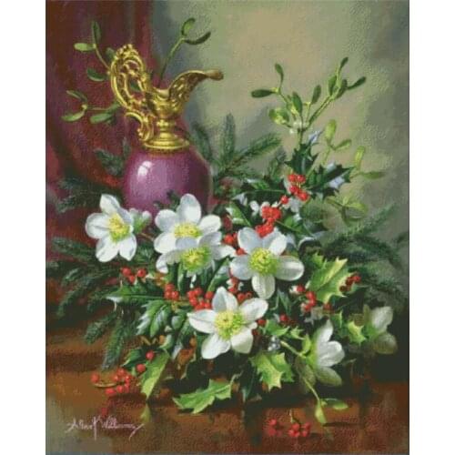 White flowers cross stitch package big bloom 18ct 14ct 11ct cloth cotton thread embroidery DIY handmade needlework