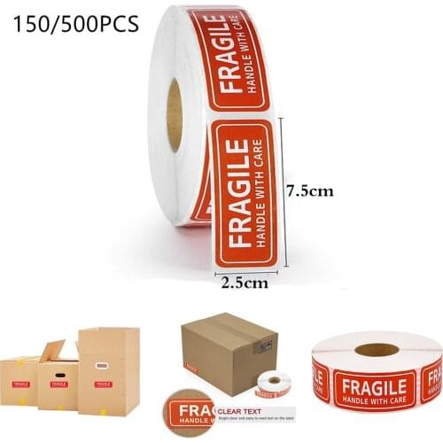 Warning Sticker Permanent Adhesive Fragile Stickers Handle with Care Warning Packing Shipping Notice Safety PVC Waterproof Label
