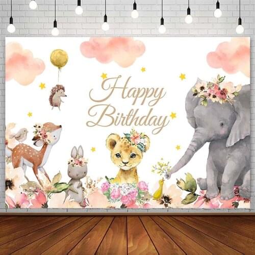 Safari Backdrops Girl Happy Birthday Party Decor Pink Cloud Flower Baby Photography Background Photoshoot Studio Props Photozone