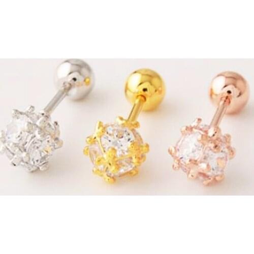 1 Piece 16G 1.2mm Stainless Steel Labret Rings Zircon Crystal Ball Tragus Earring Lip Ring Earrings Body Piercing Jewelry
