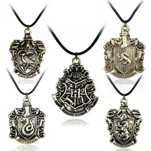 Movie&TV Harries School of Magic Badge Black Rope Necklace Potters Birthday Party Gift Girls Boys Metal Jewelry