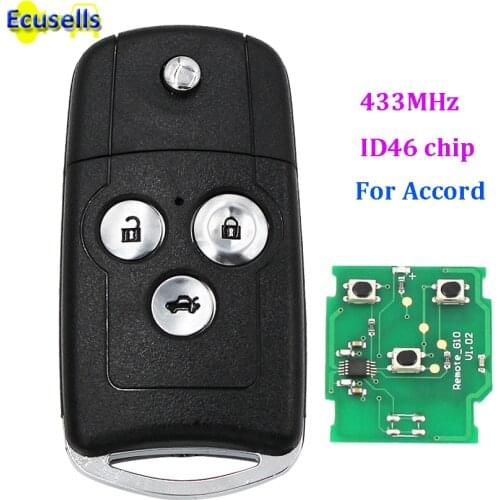 Folding Flip Remote Key Fob 3 Button 433MHZ with ID46 Chip For Honda Accord 2008-2012