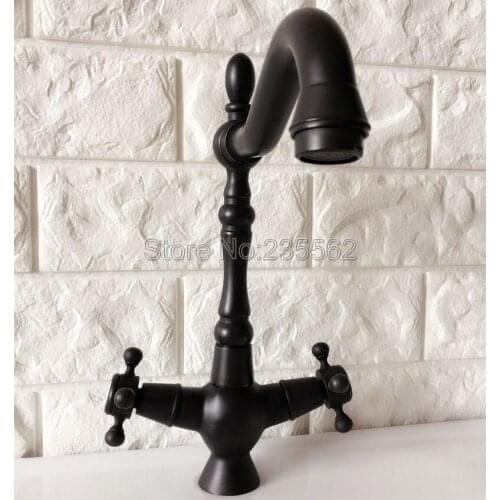 Black Oil Rubbed Bronze Double Cross Handle Bathroom Deck Mount Single Hole Vanity Basin Sink Faucet Lnf381