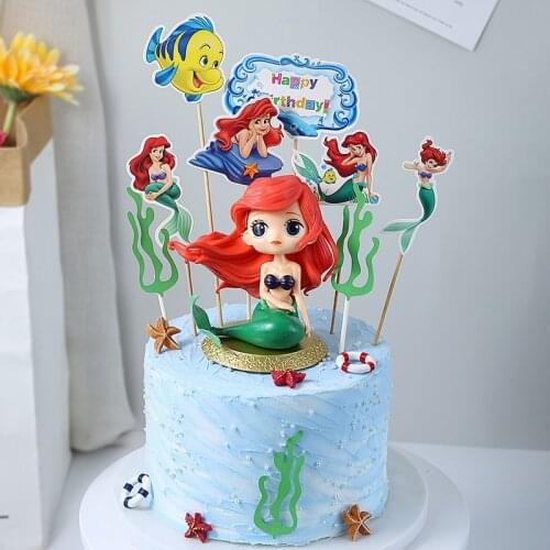 Disney Mermaid Decoration Ocean World Girl Cake Topper Birthday Dessert Decoration for Childrens Day Party Supplies Lovely Gift