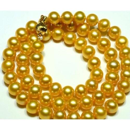 Gorgeous 11-12mm natural gold pearl necklace 18inch